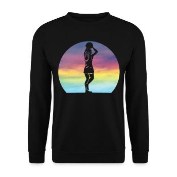 Netball Player Geschenk Retro Sonnenuntergang Netball Liebhaber - Unisex Pullover - Schwarz - Vorne - Alina (178cm) & Michal (187cm)