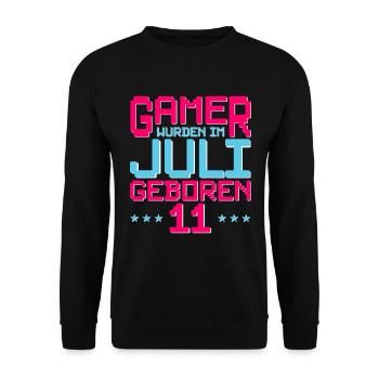 11. Geburtstag Juli Jahrgang 2011 Gamer - Unisex Pullover - Schwarz - Vorne - Alina (178cm) & Michal (187cm)