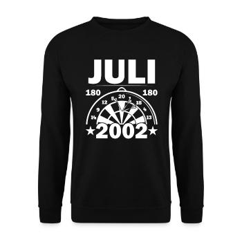 20. Geburtstag Juli Jahrgang 2002 Dart - Unisex Pullover - Schwarz - Vorne - Alina (178cm) & Michal (187cm)