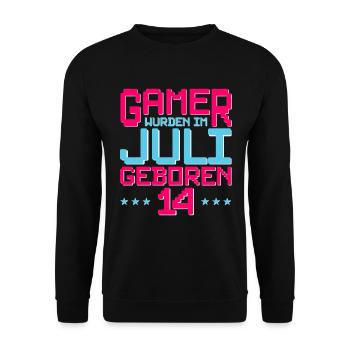 14. Geburtstag Juli Jahrgang 2008 Gamer - Unisex Pullover - Schwarz - Vorne - Alina (178cm) & Michal (187cm)