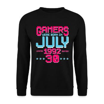 30th birthday July born 1992 Gamer - Unisex Sweatshirt - black - Front - Alina (178cm) & Michal (187cm)