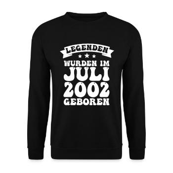 20. Geburtstag Juli Jahrgang 2002 Geschenkidee - Unisex Pullover - Schwarz - Vorne - Alina (178cm) & Michal (187cm)