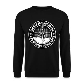 Ich Geh Zum Nachbarn und Betreue seinen Hahn Bier - Unisex Pullover - Schwarz - Vorne - Alina (178cm) & Michal (187cm)