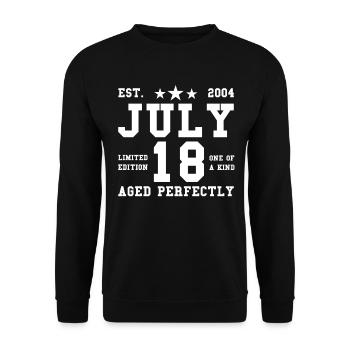 18ème anniversaire Juillet millésime 2004 idée cadeau - Sweat-shirt Unisexe - noir - Devant - Alina (178cm) & Michal (187cm)