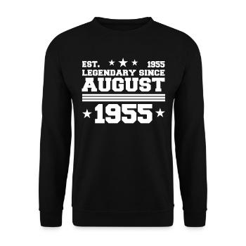 67. Geburtstag August Jahrgang 1955 Geschenkidee - Unisex Pullover - Schwarz - Vorne - Alina (178cm) & Michal (187cm)