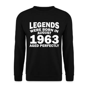 59. Geburtstag August Jahrgang 1963 Geschenkidee - Unisex Pullover - Schwarz - Vorne - Alina (178cm) & Michal (187cm)