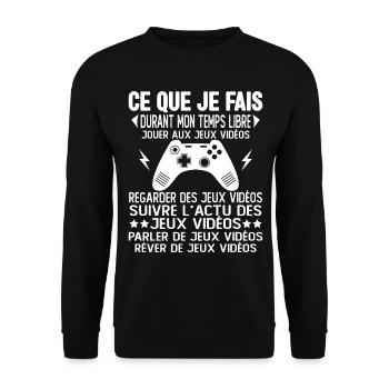 Ce que je fais pendant mon temps libre Jeux videos - Sweat-shirt Unisexe - noir - Devant - Alina (178cm) & Michal (187cm)