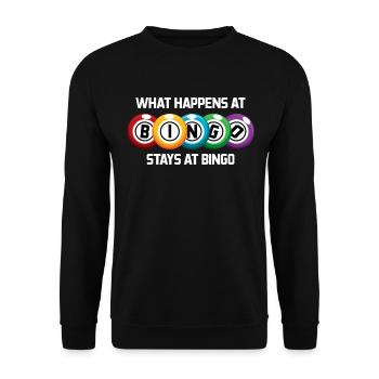 What Happens At Bingo Stays At Bingo - Unisex Pullover - Schwarz - Vorne - Alina (178cm) & Michal (187cm)