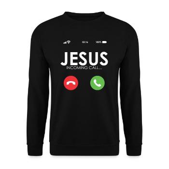 Jesus Is Calling Christian - Unisex Sweatshirt - black - Front - Alina (178cm) & Michal (187cm)