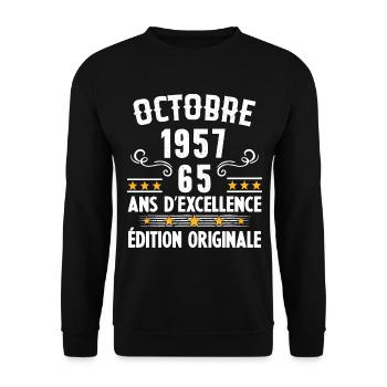 65 Ans Anniversaire Vintage Né(e) en Octobre 1957 - Sweat-shirt Unisexe - noir - Devant - Alina (178cm) & Michal (187cm)