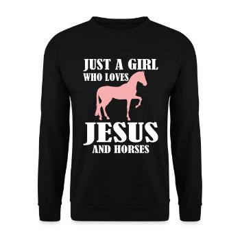 Just A Girl Who Loves Jesus And Horses Pferd - Unisex Pullover - Schwarz - Vorne - Alina (178cm) & Michal (187cm)