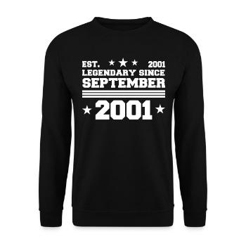 21. Geburtstag September Jahrgang 2001 Geschenk - Unisex Pullover - Schwarz - Vorne - Alina (178cm) & Michal (187cm)