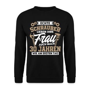 Perlenhochzeit Ehepaar 30. Hochzeitstag Geschenk - Unisex Pullover - Schwarz - Vorne - Alina (178cm) & Michal (187cm)