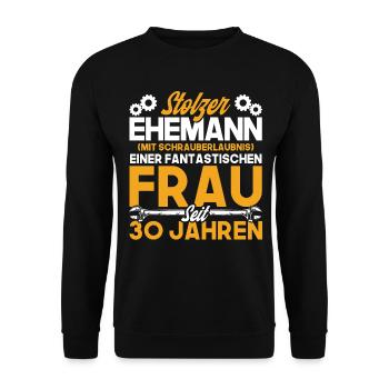 Perlenhochzeit Ehepaar 30. Hochzeitstag Geschenk - Unisex Pullover - Schwarz - Vorne - Alina (178cm) & Michal (187cm)
