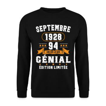 94 Ans Anniversaire Vintage Né(e) Septembre 1928 - Sweat-shirt Unisexe - noir - Devant - Alina (178cm) & Michal (187cm)