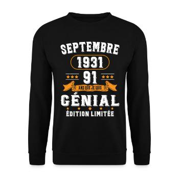 91 Ans Anniversaire Vintage Né(e) Septembre 1931 - Sweat-shirt Unisexe - noir - Devant - Alina (178cm) & Michal (187cm)