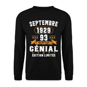 93 Ans Anniversaire Vintage Né(e) Septembre 1929 - Sweat-shirt Unisexe - noir - Devant - Alina (178cm) & Michal (187cm)
