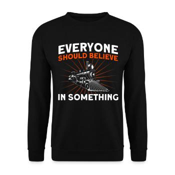 Modellbahn Zug Lokomotiven Geschenk - Unisex Pullover - Schwarz - Vorne - Alina (178cm) & Michal (187cm)