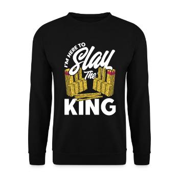 Kubb Ich bin hier, um den König zu töten Geschenk - Unisex Pullover - Schwarz - Vorne - Alina (178cm) & Michal (187cm)