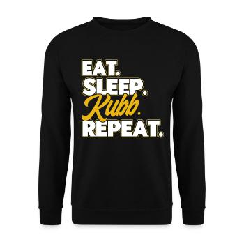 Kubb Eat Sleep Kubb Repeat Geschenk - Unisex Pullover - Schwarz - Vorne - Alina (178cm) & Michal (187cm)