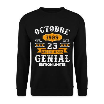 23 Ans Anniversaire Vintage Né(e) en Octobre 1999 - Sweat-shirt Unisexe - noir - Devant - Alina (178cm) & Michal (187cm)