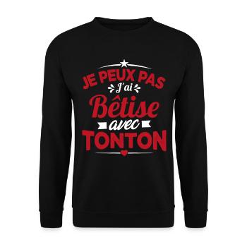 JE PEUX PAS J'AI BETISE AVEC TONTON - Sweat-shirt Unisexe - noir - Devant - Alina (178cm) & Michal (187cm)