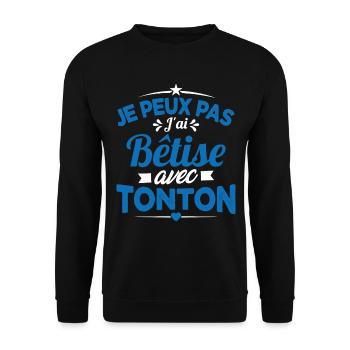 JE PEUX PAS J'AI BETISE AVEC TONTON - Sweat-shirt Unisexe - noir - Devant - Alina (178cm) & Michal (187cm)