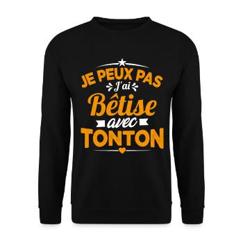 JE PEUX PAS J'AI BETISE AVEC TONTON - Sweat-shirt Unisexe - noir - Devant - Alina (178cm) & Michal (187cm)
