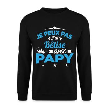 Je peux pas J'ai Bêtise Avec Papy Cadeau - Sweat-shirt Unisexe - noir - Devant - Alina (178cm) & Michal (187cm)