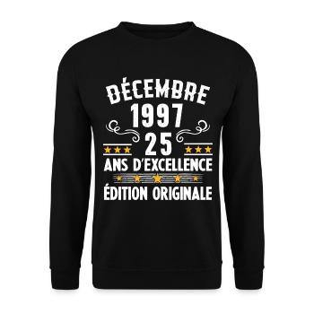 25 Ans Anniversaire Vintage Né(e) en Décembre 1997 - Sweat-shirt Unisexe - noir - Devant - Alina (178cm) & Michal (187cm)