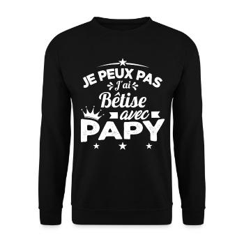 Je peux pas J'ai Bêtise Avec Papy Cadeau - Sweat-shirt Unisexe - noir - Devant - Alina (178cm) & Michal (187cm)