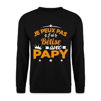 Je peux pas J'ai Bêtise Avec Papy Cadeau - Sweat-shirt Unisexe - noir - Devant - Alina (178cm) & Michal (187cm)
