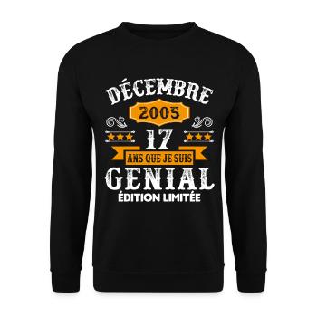 17 Ans Anniversaire Vintage Né(e) en Décembre 2005 - Sweat-shirt Unisexe - noir - Devant - Alina (178cm) & Michal (187cm)