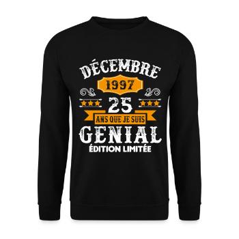 25 Ans Anniversaire Vintage Né(e) en Décembre 1997 - Sweat-shirt Unisexe - noir - Devant - Alina (178cm) & Michal (187cm)
