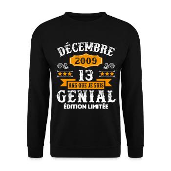 13 Ans Anniversaire Vintage Né(e) en Décembre 2009 - Sweat-shirt Unisexe - noir - Devant - Alina (178cm) & Michal (187cm)
