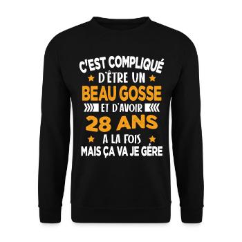 Beau gosse et d'avoir 28 ans Cadeau d'anniversaire - Sweat-shirt Unisexe - noir - Devant - Alina (178cm) & Michal (187cm)