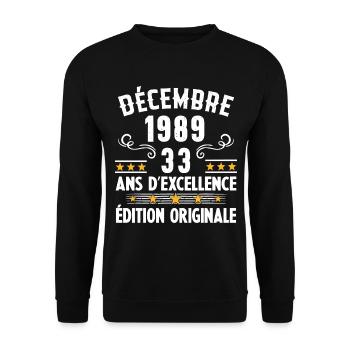 33 Ans Anniversaire Vintage Né(e) en Décembre 1989 - Sweat-shirt Unisexe - noir - Devant - Alina (178cm) & Michal (187cm)