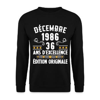 36 Ans Anniversaire Vintage Né(e) en Décembre 1986 - Sweat-shirt Unisexe - noir - Devant - Alina (178cm) & Michal (187cm)