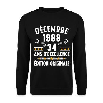 34 Ans Anniversaire Vintage Né(e) en Décembre 1988 - Sweat-shirt Unisexe - noir - Devant - Alina (178cm) & Michal (187cm)