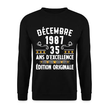 35 Ans Anniversaire Vintage Né(e) en Décembre 1987 - Sweat-shirt Unisexe - noir - Devant - Alina (178cm) & Michal (187cm)