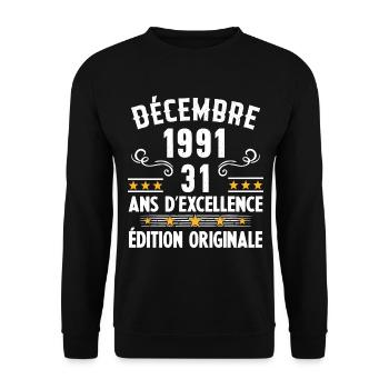 31 Ans Anniversaire Vintage Né(e) en Décembre 1991 - Sweat-shirt Unisexe - noir - Devant - Alina (178cm) & Michal (187cm)
