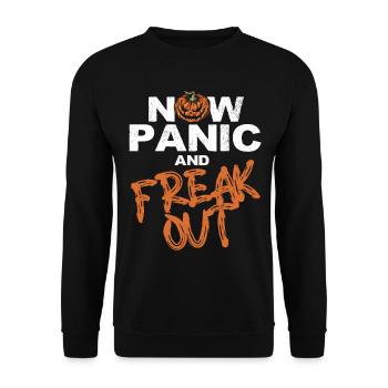 Horror Halloween Jetzt Panik Gruselig - Unisex Pullover - Schwarz - Vorne - Alina (178cm) & Michal (187cm)