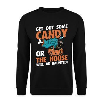 Horror Halloween Holt Bonbons raus Gruselig - Unisex Pullover - Schwarz - Vorne - Alina (178cm) & Michal (187cm)