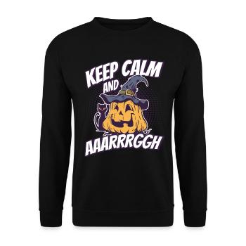 Horror Halloween Ruhig bleiben Gruselig - Unisex Pullover - Schwarz - Vorne - Alina (178cm) & Michal (187cm)