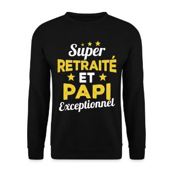 Super Retraité et Papi Exceptionnel Humour Cadeau - Sweat-shirt Unisexe - noir - Devant - Alina (178cm) & Michal (187cm)
