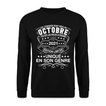 Les légendes sont nées en Octobre 2021 Cadeau - Sweat-shirt Unisexe - noir - Devant - Alina (178cm) & Michal (187cm)