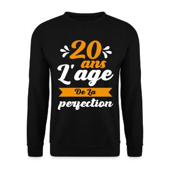 Anniversaire 20 ans - 20 Ans âge de la perfection - Sweat-shirt Unisexe - noir - Devant - Alina (178cm) & Michal (187cm)