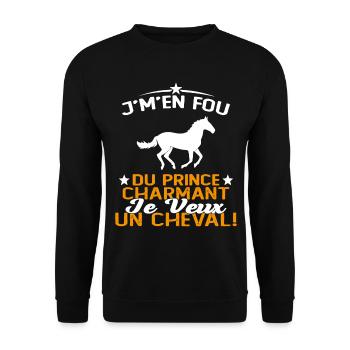 J'm'en Fou Du Prince Charmant Je Veux Un Cheval - Sweat-shirt Unisexe - noir - Devant - Alina (178cm) & Michal (187cm)