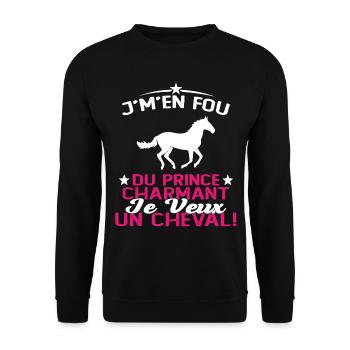 J'm'en Fou Du Prince Charmant Je Veux Un Cheval - Sweat-shirt Unisexe - noir - Devant - Alina (178cm) & Michal (187cm)