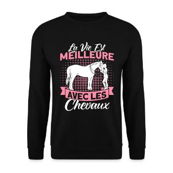 Reiten Reiter Reiterin Geschenk - Unisex Pullover - Schwarz - Vorne - Alina (178cm) & Michal (187cm)